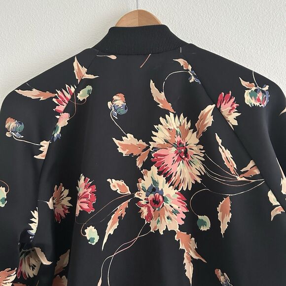 Chaps Satin Bomber Jacket Size L Black Pink Floral Colorful Snap Buttons - Picture 9 of 16